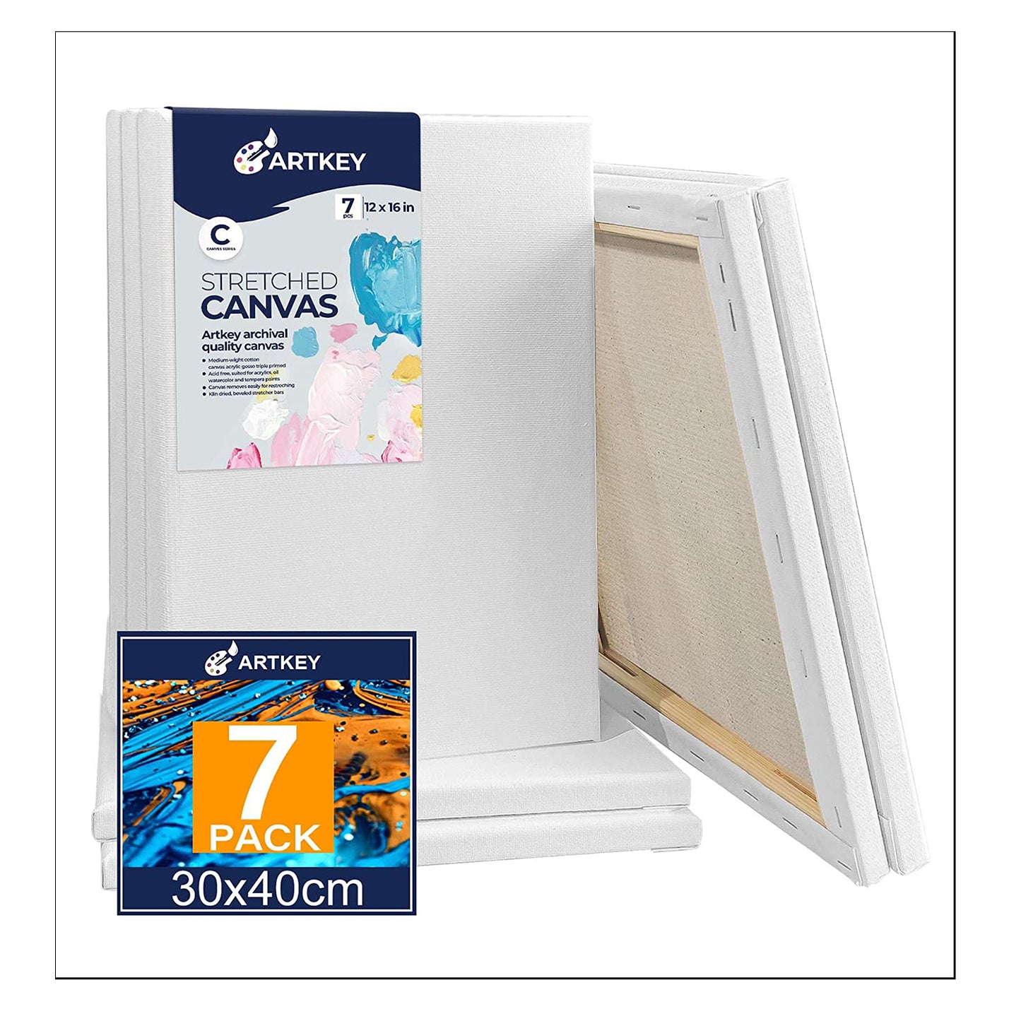 10 oz Triple Primed 12"x16" Acid free Canvases 7-Pack,5/8" Profile