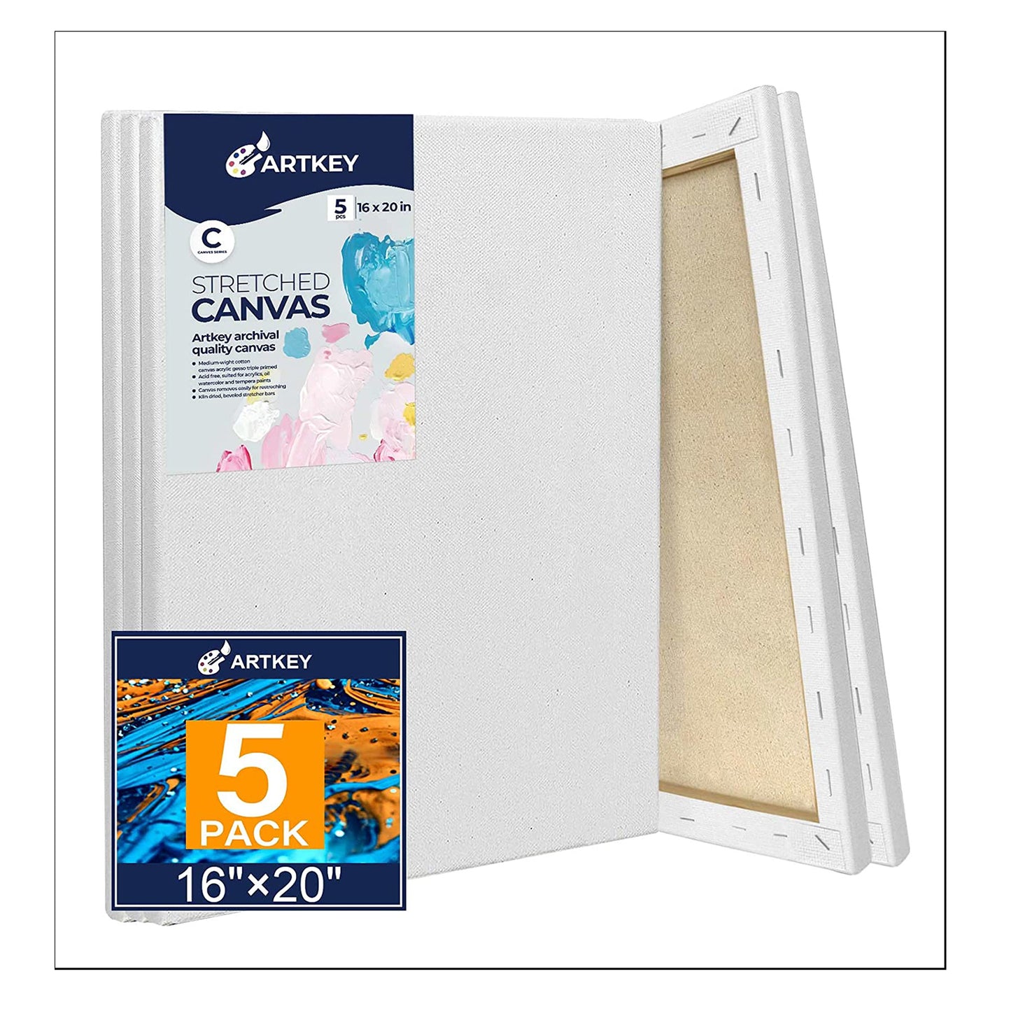 10 oz Triple Primed 16"x20" Acid free Canvases 5-Pack,5/8" Profile