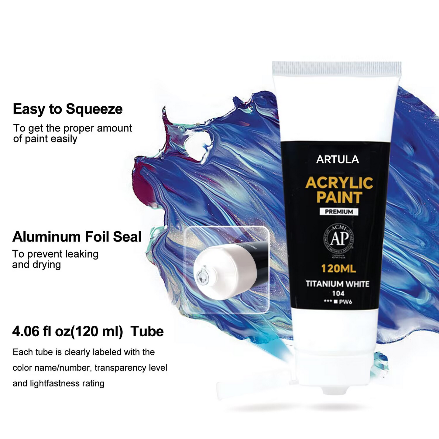 Artula White Acrylic Paint - Titanium White 120 ml/4.06 oz