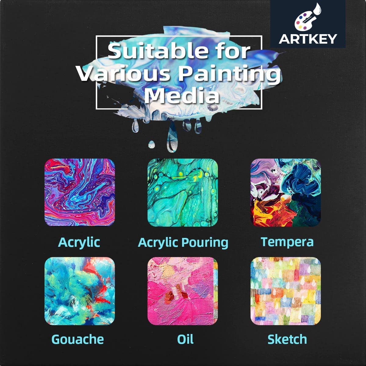 10 oz Triple Primed 16"x20" Acid free Black Canvases 6-Pack,5/8" Profile