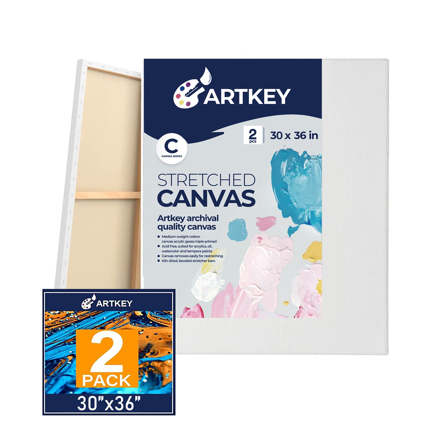 10 oz Triple Primed 30"x36" Acid free Canvases 2-Pack,5/8" Profile