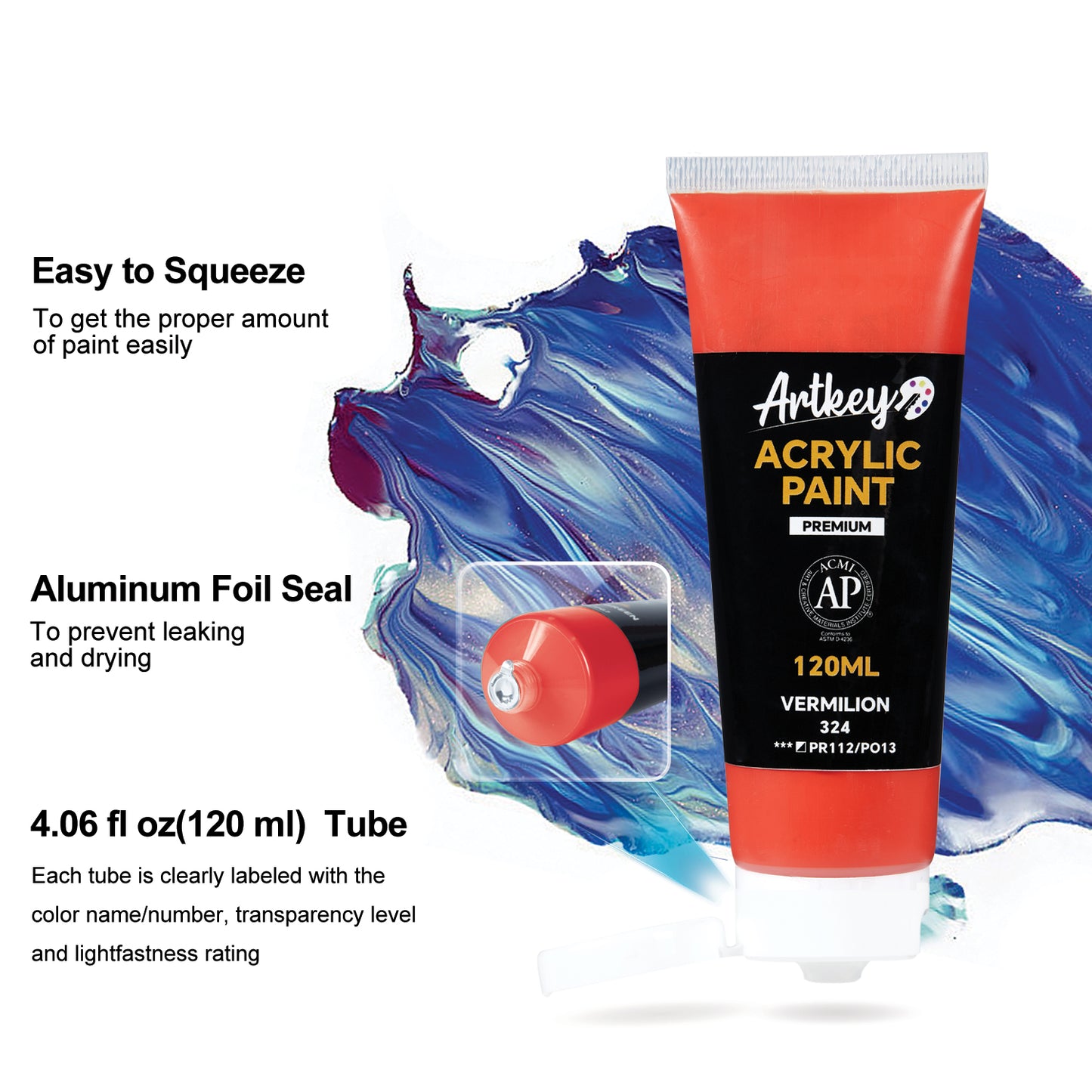 Artkey Acrylic Paint - Vermllon 120 ml/4.06 oz