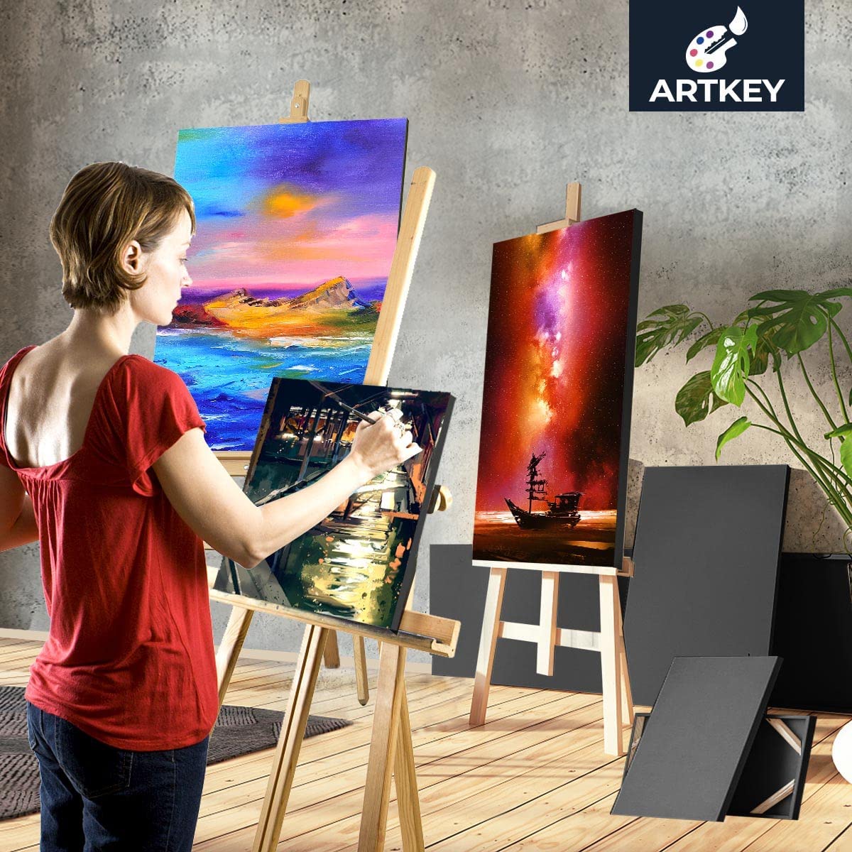 10 oz Triple Primed 16"x20" Acid free Black Canvases 6-Pack,5/8" Profile