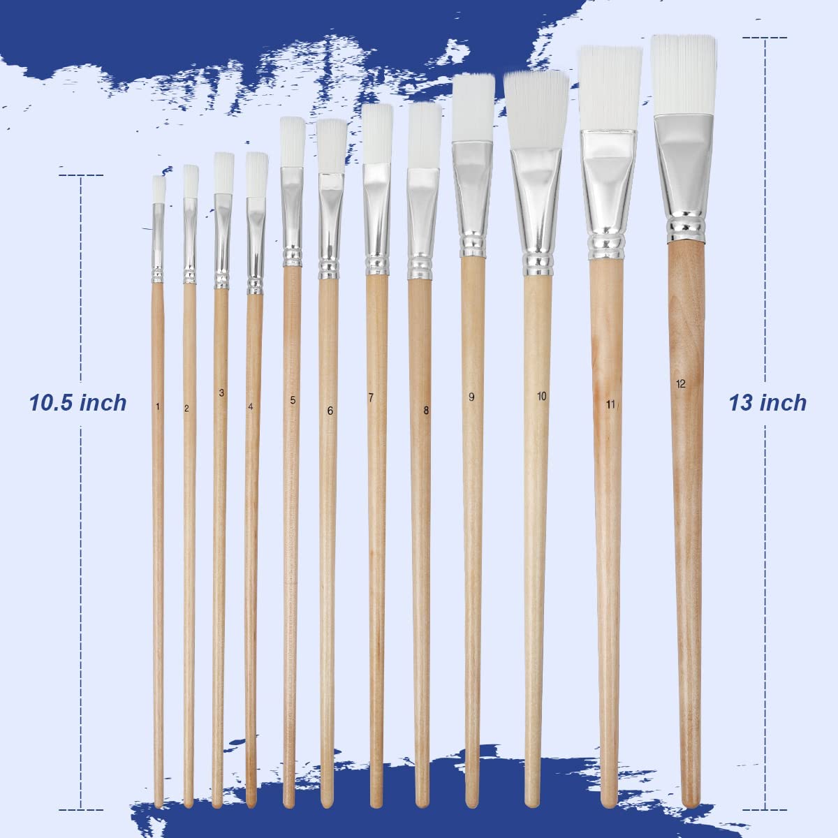 Flat Tips Paint Brushes Set, 12-Pack