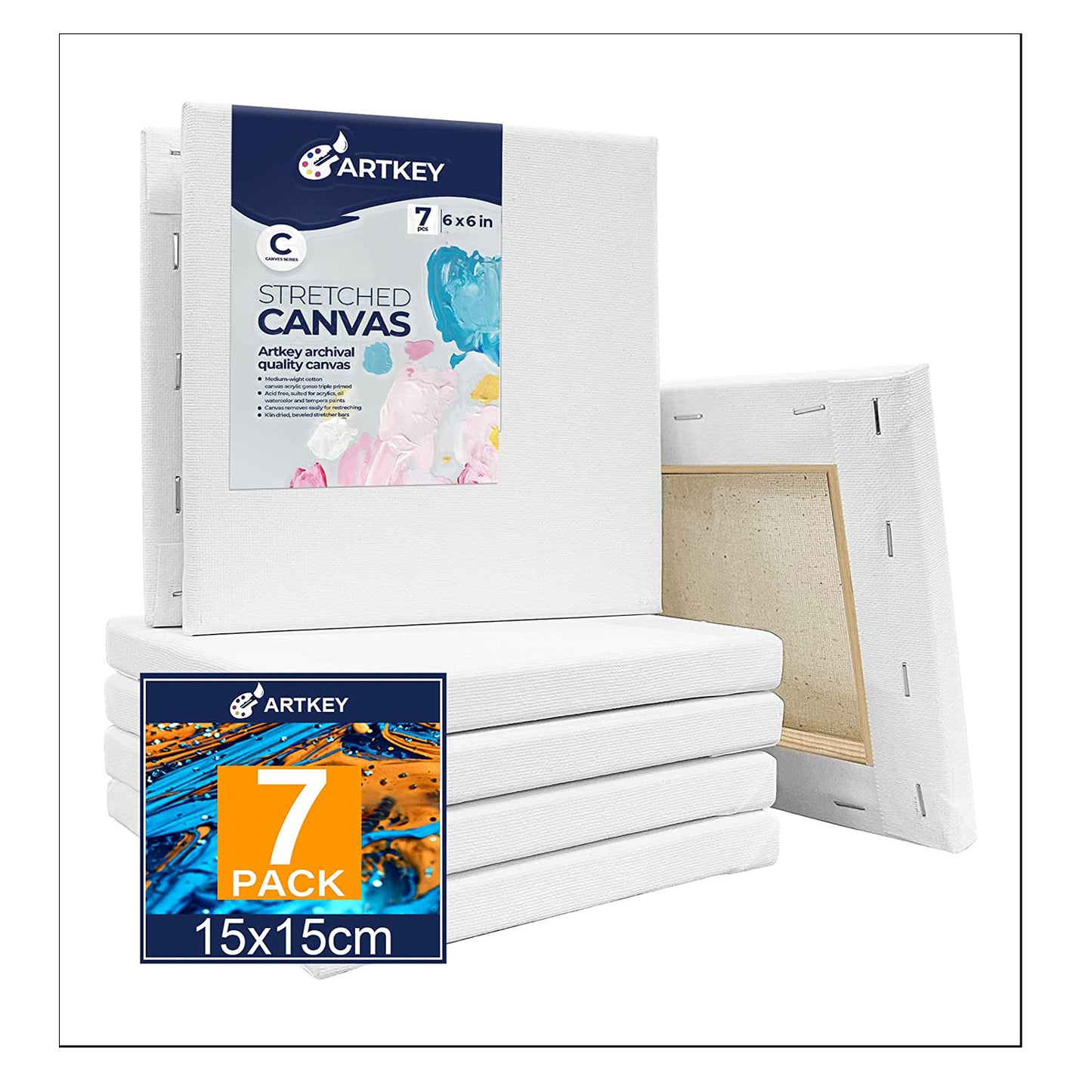10 oz Triple Primed 6"x6" Acid free Canvases 7-Pack,5/8" Profile