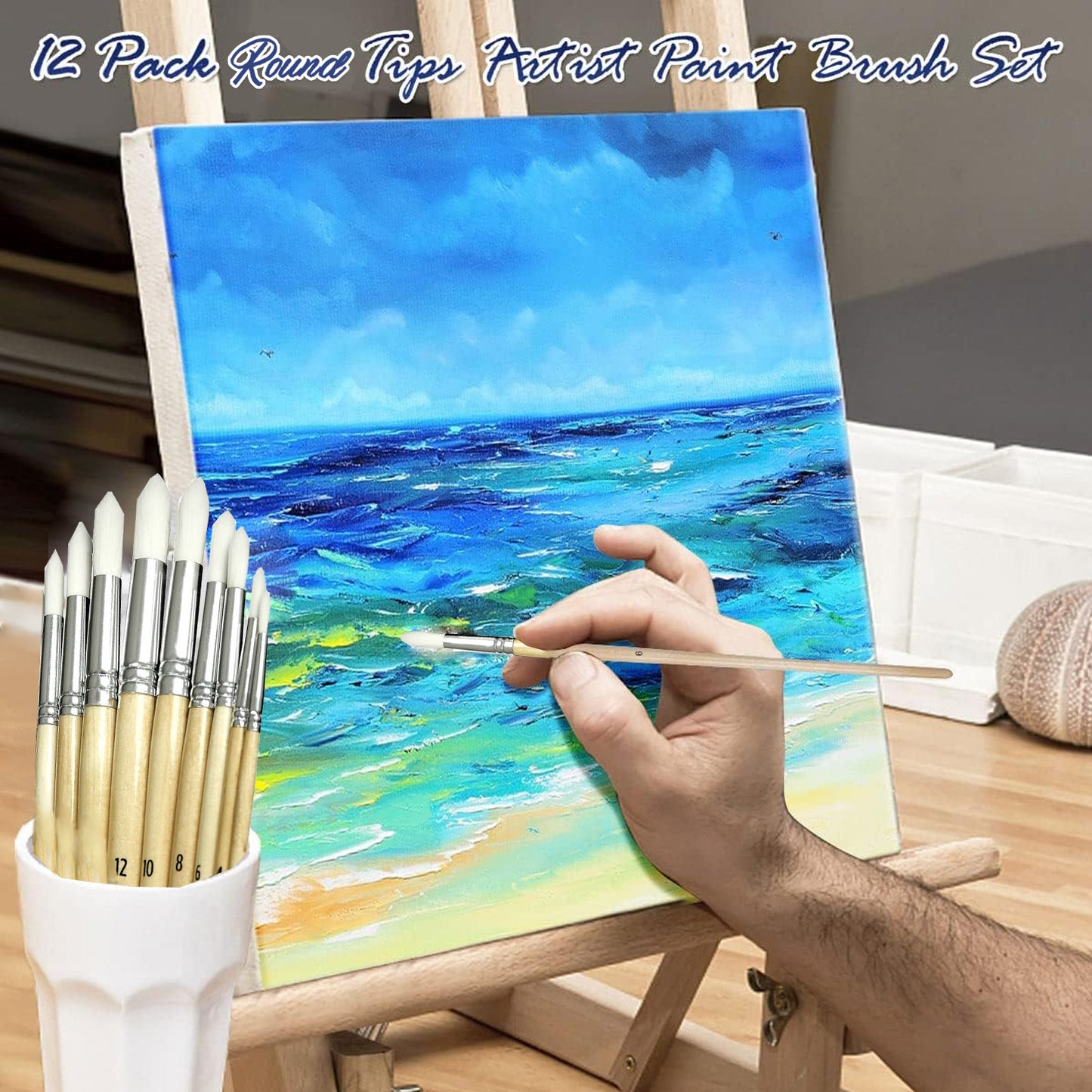 Round Tips Paint Brushes Set, 12-Pack