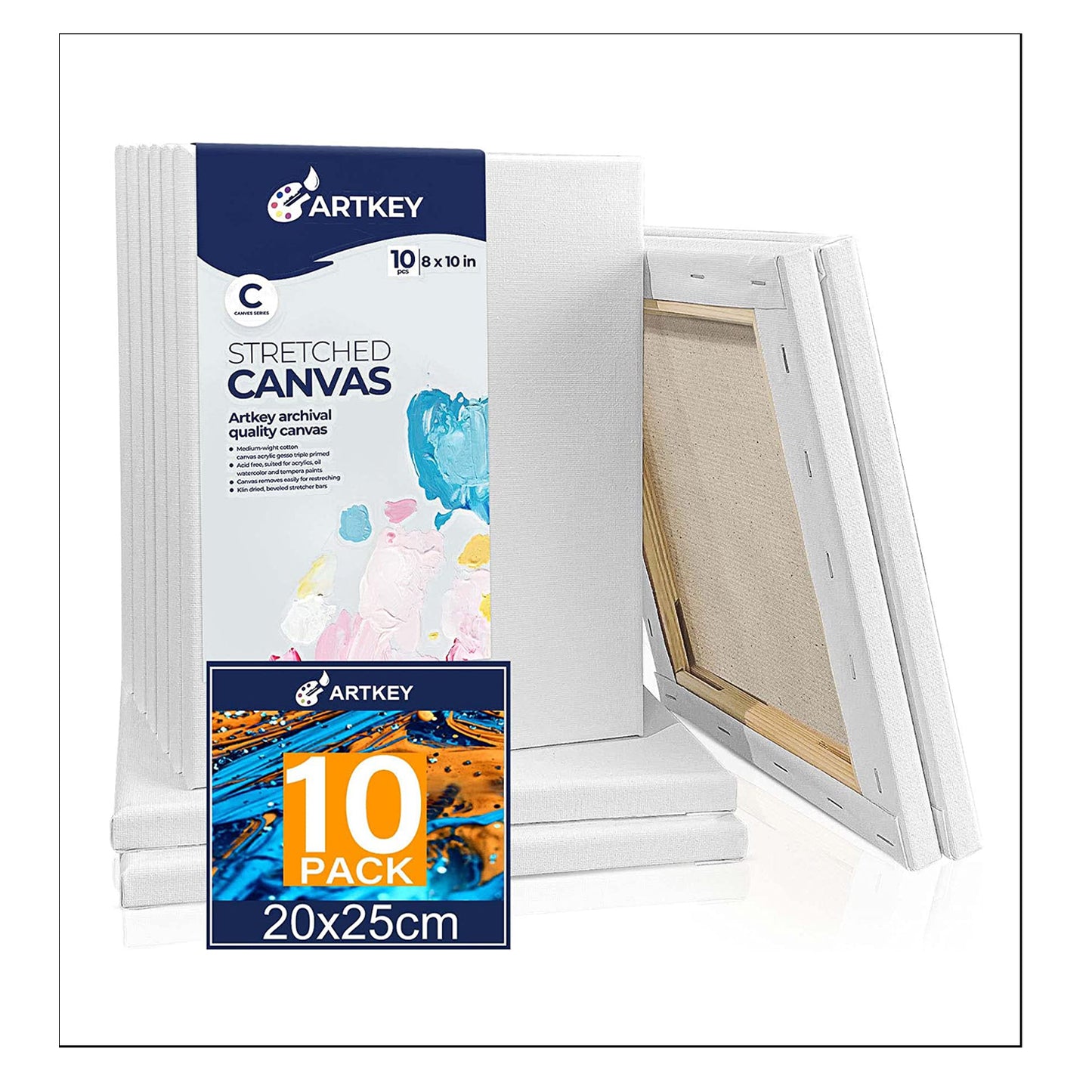 10 oz Triple Primed 8"x10" Acid free Canvases 10-Pack,5/8" Profile