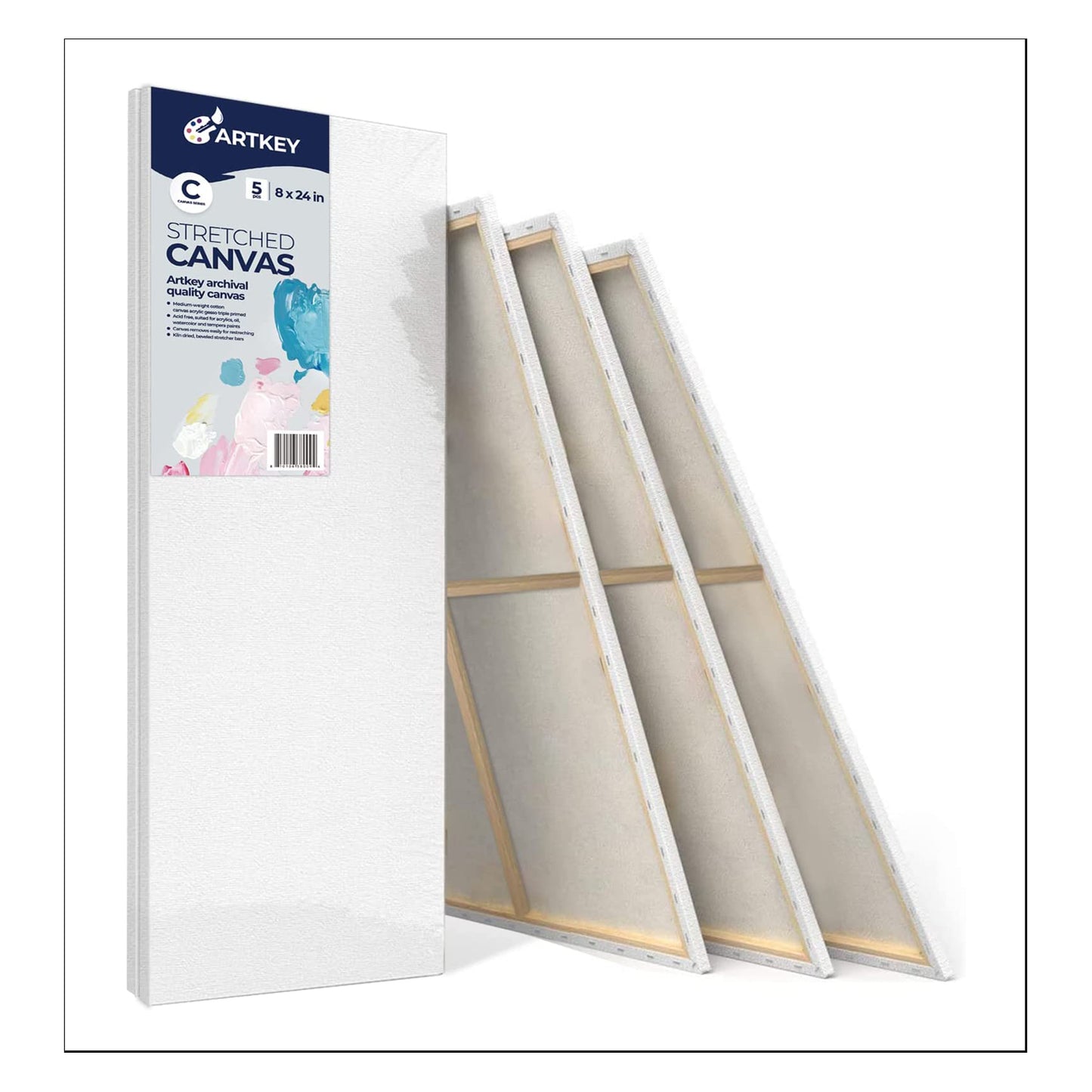 12.3 oz Triple Primed 8"x24" Acid free Large Canvases 5-Pack,5/8" Profile
