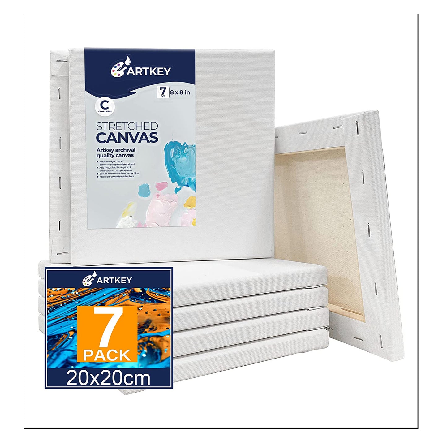 10 oz Triple Primed 8"x8" Acid free Canvases 7-Pack,5/8" Profile