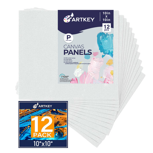 10 oz Triple Primed 10"x10" Acid free Canvas Panel 12-Pack