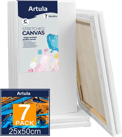 Artula 10 oz Triple Primed 10"x20" Acid free Canvases 7-Pack, 5/8" Profile