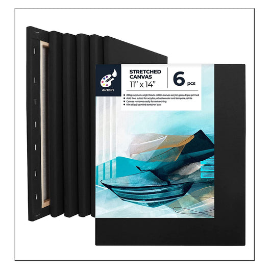 10 oz Triple Primed 11"x14" Acid free Black Canvases 6-Pack，5/8" Profile