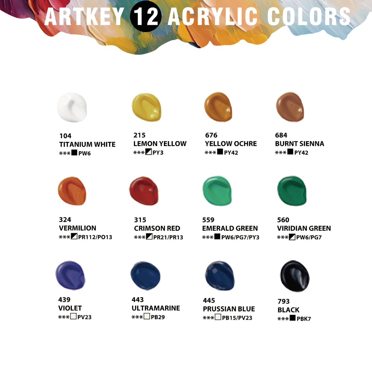 Artkey Acrylic Paint Set - 12 Colors 12 ml/0.4 oz