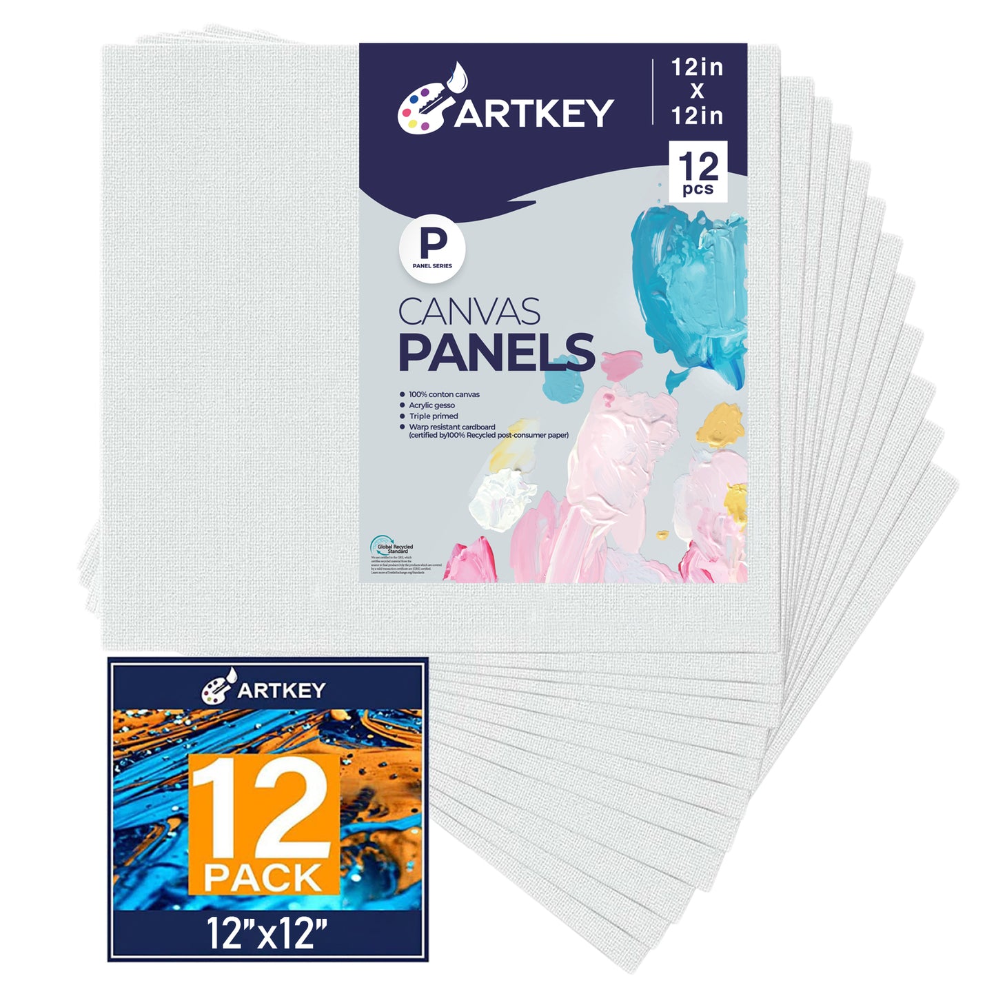 10 oz Triple Primed 12"x12" Acid free Canvas Panel 12-Pack