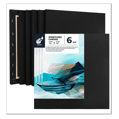 10 oz Triple Primed 12"x12" Acid free Black Canvases 6-Pack，5/8" Profile