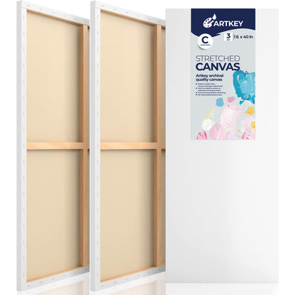 12.3 oz Triple Primed 16"x40" Acid free Canvases 3-Pack，5/8" Profile