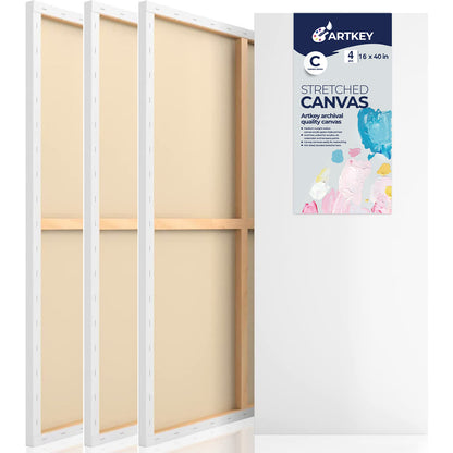 12.3 oz Triple Primed 16"x40" Acid free Canvases 4-Pack，5/8" Profile