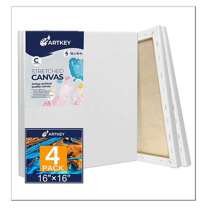 10 oz Triple Primed 16"x16" Acid free Canvases 4-Pack，5/8" Profile