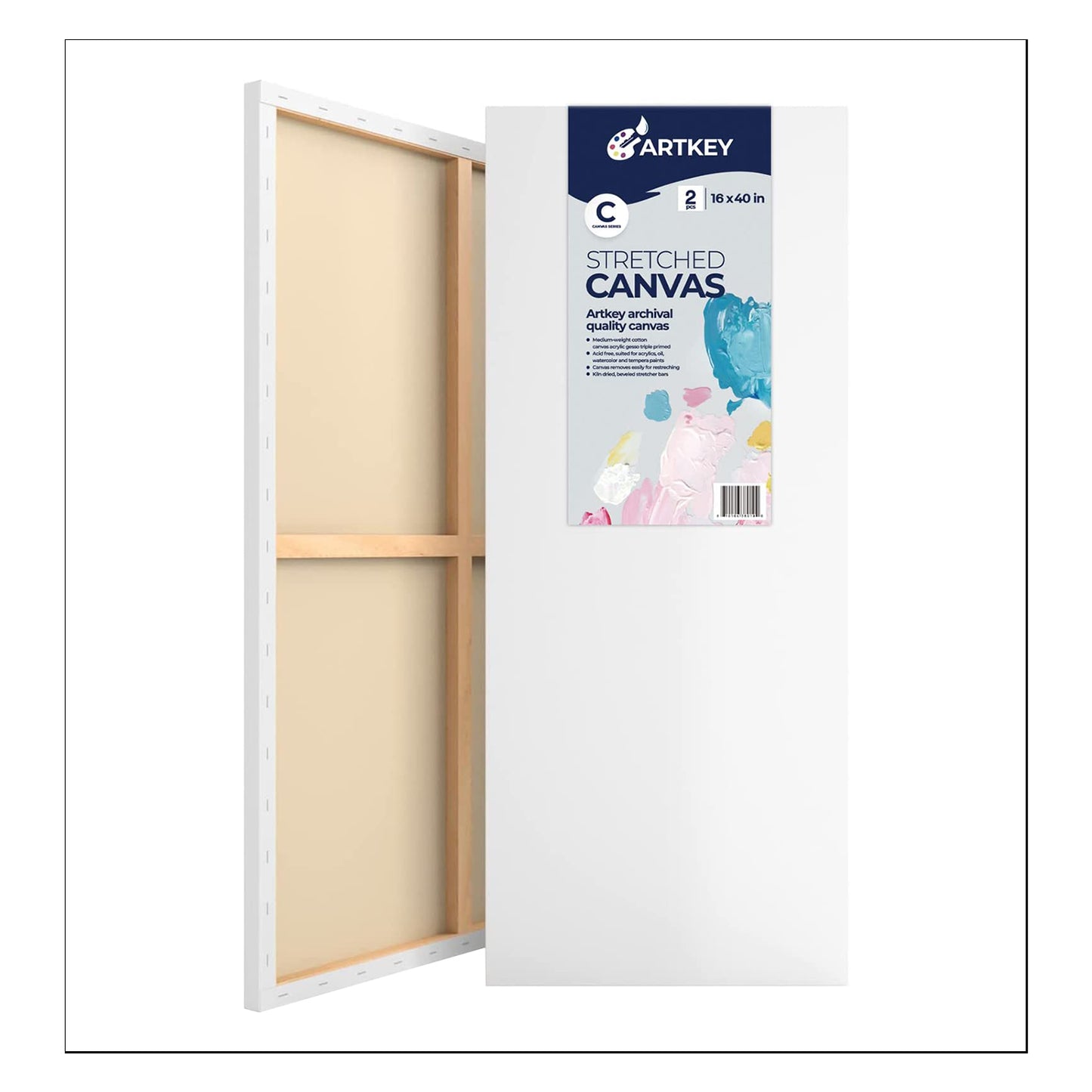 12.3 oz Triple Primed 16"x40" Acid free Large Canvases 2-Pack，5/8" Profile