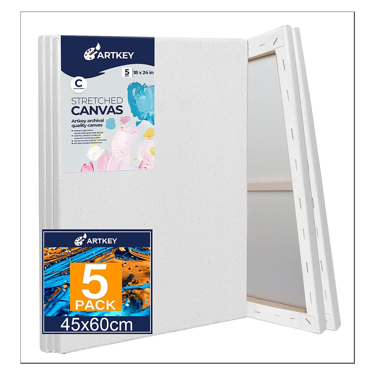 10 oz Triple Primed 18"x24" Acid free Canvases 5-Pack，5/8" Profile