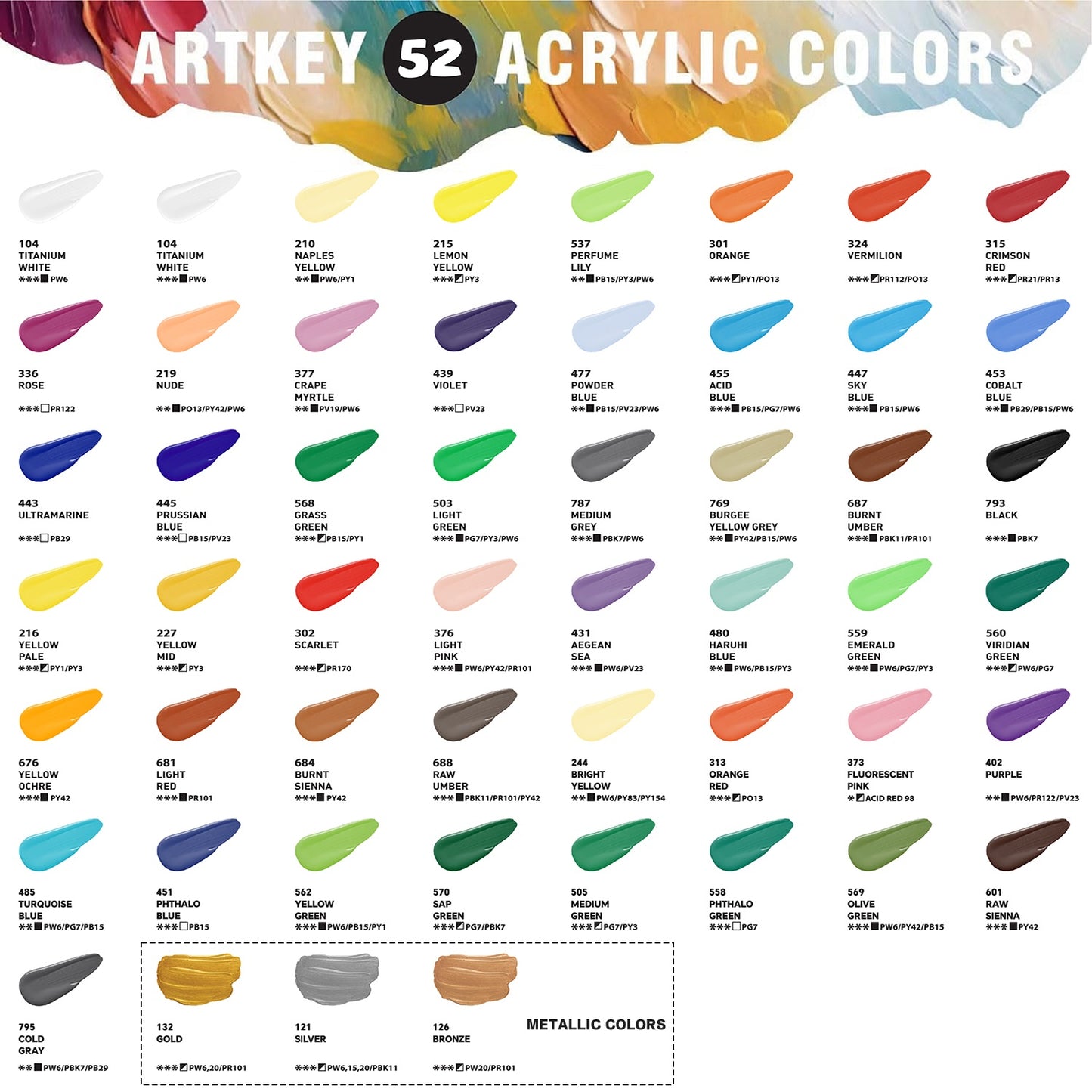 Artkey Acrylic Paint Set - 52 Colors 2 oz/59 ml