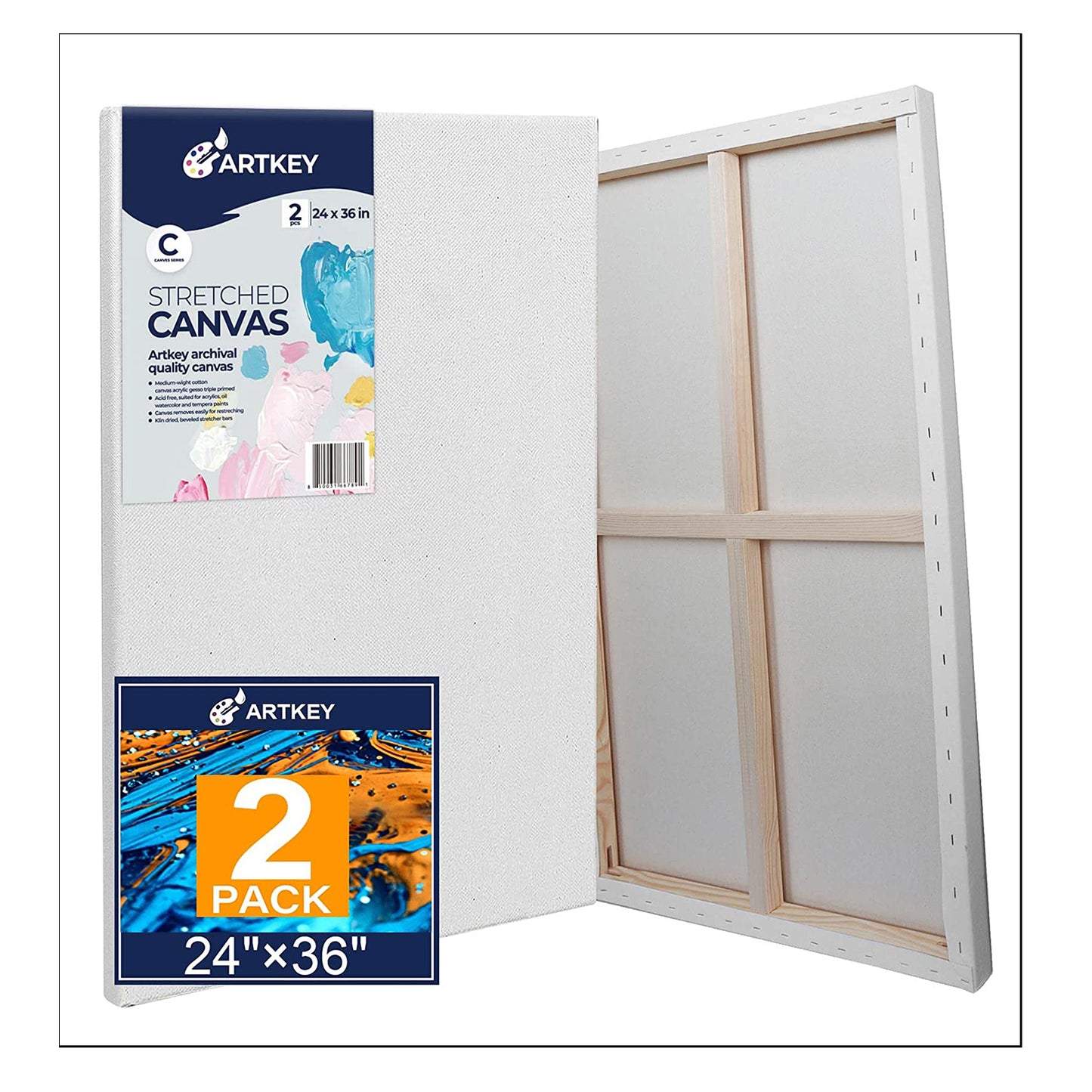 12.3 oz Triple Primed 24"x36" Acid free Large Canvases 2-Pack，5/8" Profile