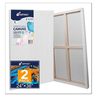 12.3 oz Triple Primed 24"x36" Acid free Large Canvases 2-Pack，5/8" Profile