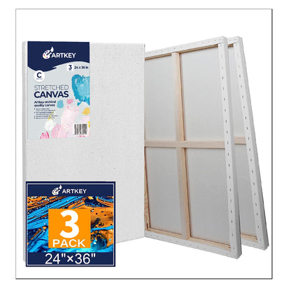 12.3 oz Triple Primed 24"x36" Acid free Large Canvases 3-Pack，5/8" Profile