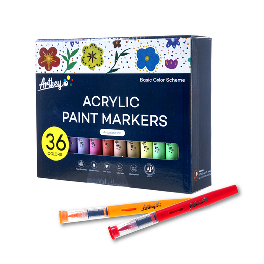 Artkey Acrylic Paint Markers 36 Colors, Direct-Liquid Acrylic Paint Pens with Flexible Brush Tip for Rock Painting, Wood, Canvas, Glass, Ceramic, Fabric, DIY Crafts