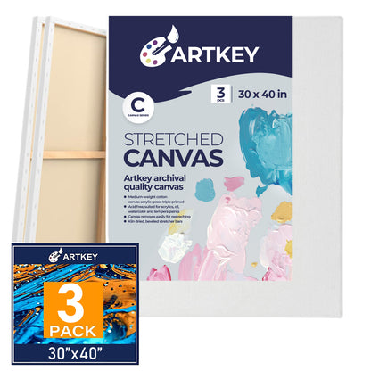12.3 oz Triple Primed 30"x40" Acid free Canvases 3-Pack，5/8" Profile