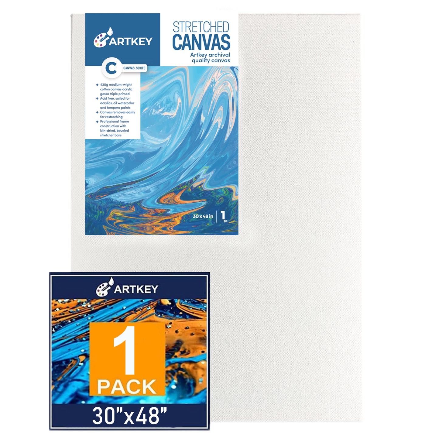 16 oz Triple Primed 30"x48" Acid free Gallery Wrapped Canvases 1-Pack，1 1/2 Inches Profile