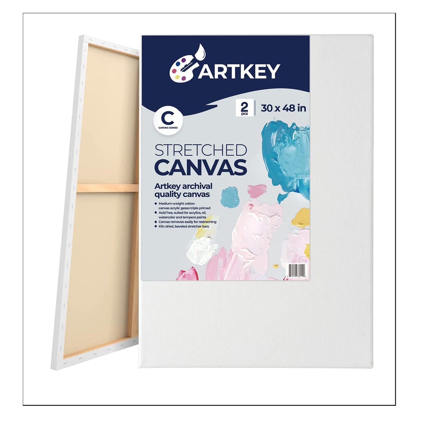 12.3 oz Triple Primed 30"x48" Acid free Large Canvases 2-Pack，5/8" Profile