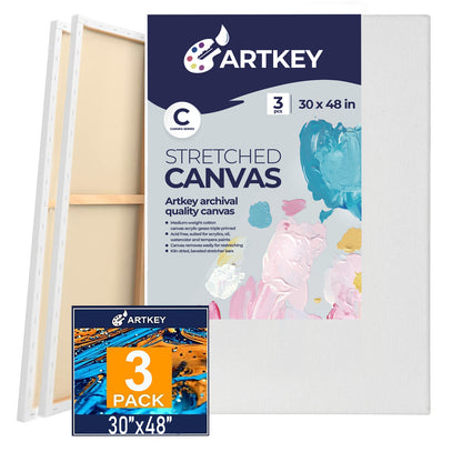 12.3 oz Triple Primed 30"x48" Acid free Canvases 3-Pack，5/8" Profile
