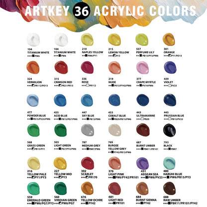 Artkey Acrylic Paint Set - 36 Colors 2 oz/59 ml