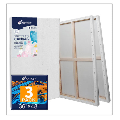 12.3 oz Triple Primed 36"x48" Acid free Large Canvases 3-Pack，5/8" Profile