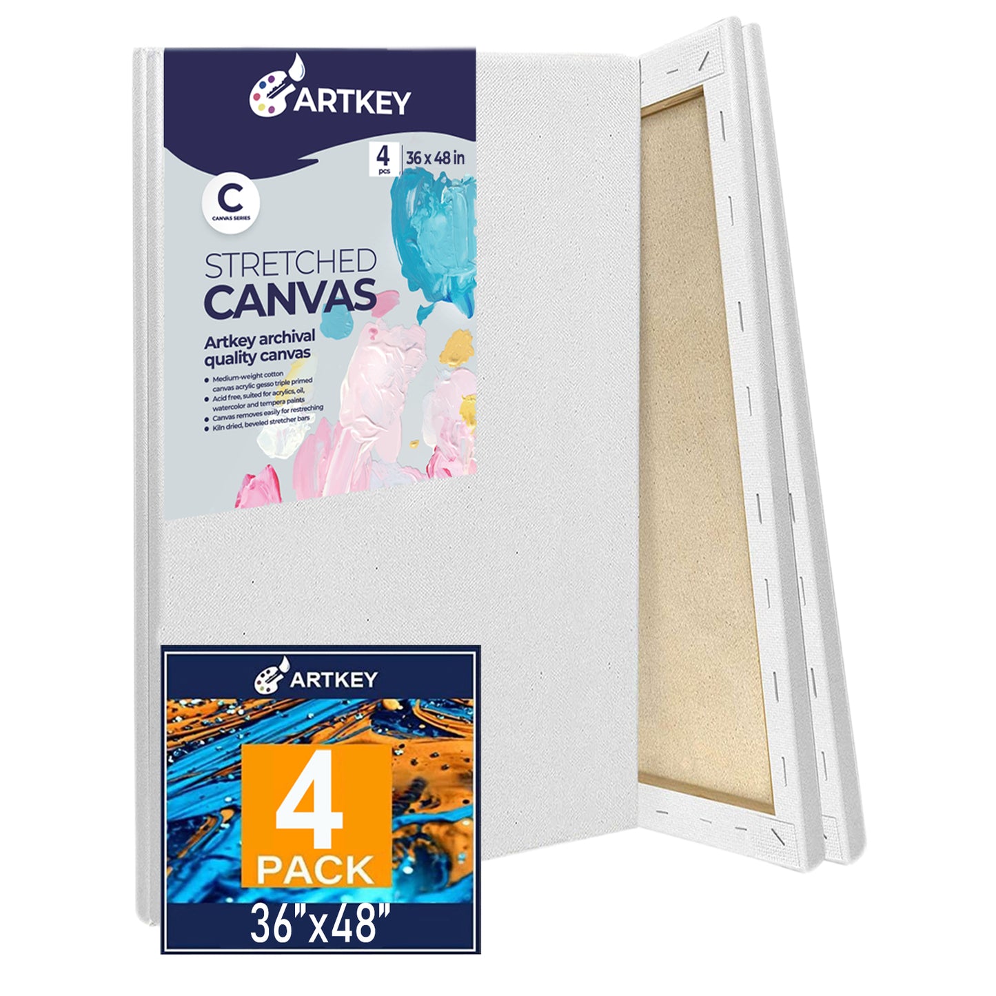 12.3 oz Triple Primed 36"x48" Acid free Canvases 4-Pack，5/8" Profile