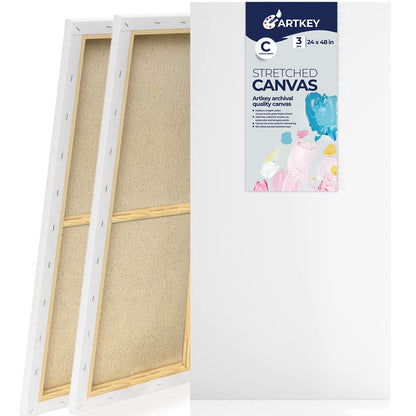 12.3 oz Triple Primed 24"x48" Acid free Canvases 3-Pack，5/8" Profile