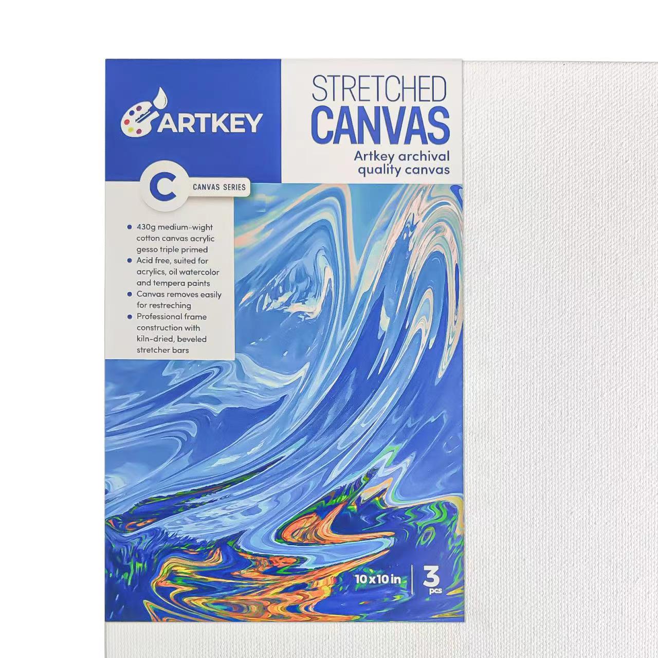 16 oz Triple Primed 10"x10" Acid free Gallery Wrapped Canvases 3-Pack