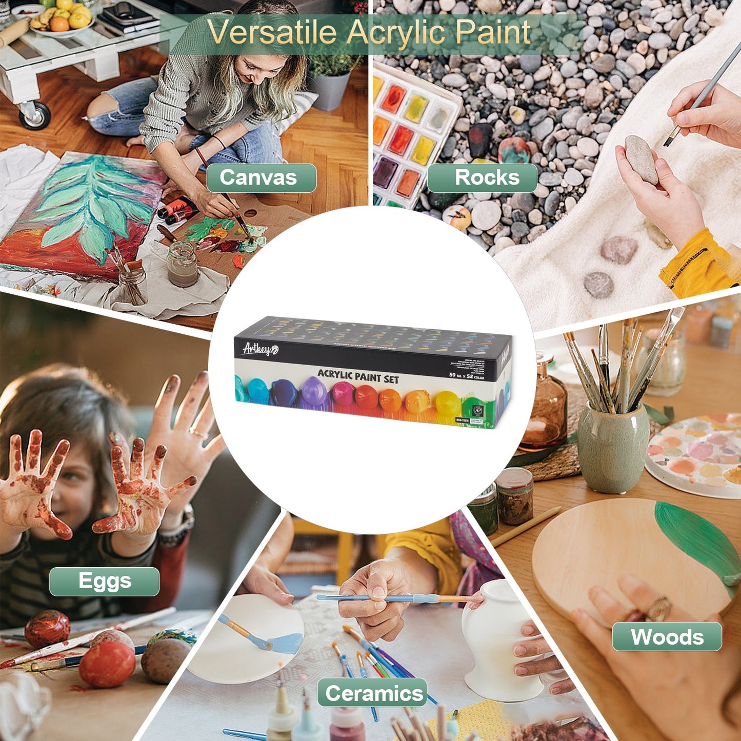 Artkey Acrylic Paint Set - 52 Colors 2 oz/59 ml