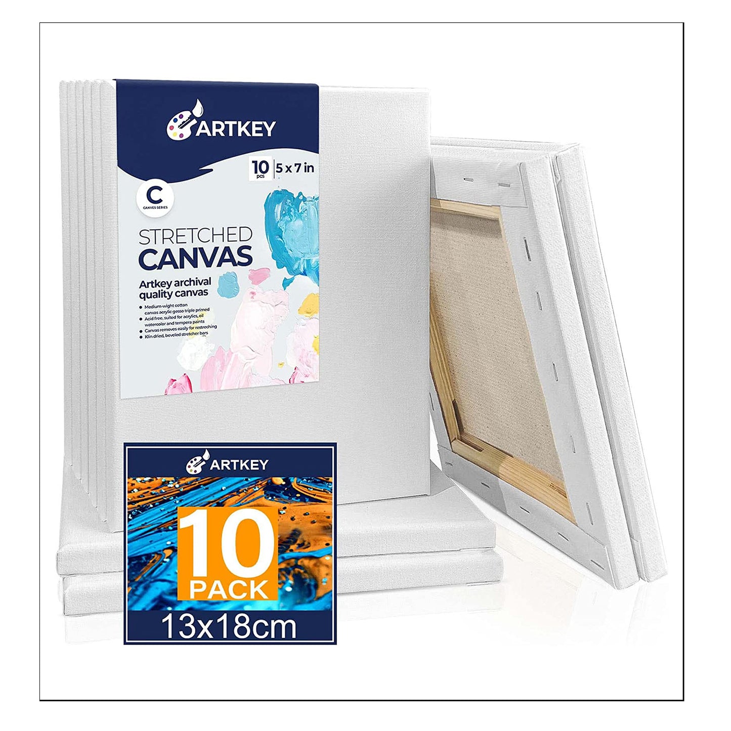 10 oz Triple Primed 5"x7" Acid free Canvases 10-Pack，5/8" Profile