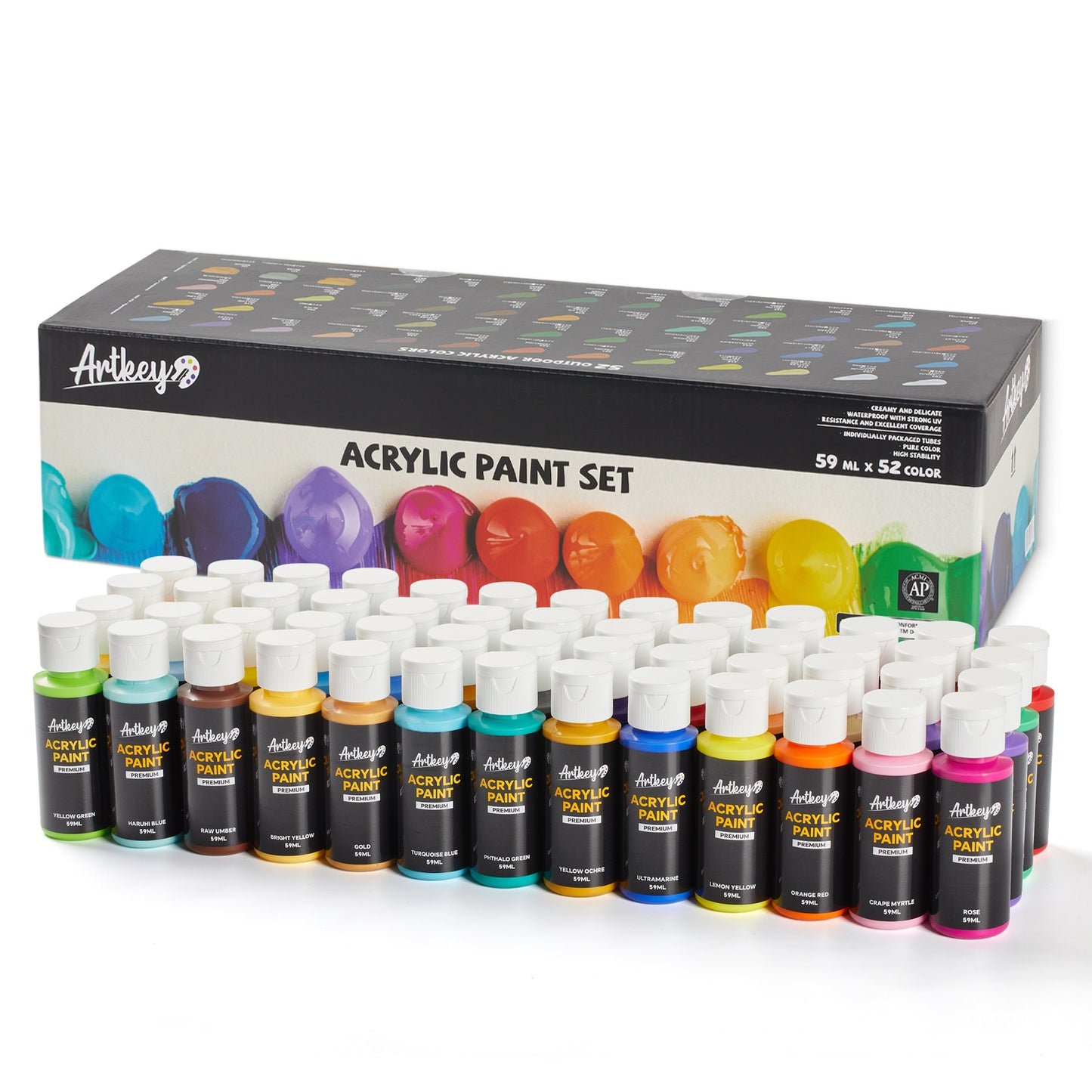 Artkey Acrylic Paint Set - 52 Colors 2 oz/59 ml