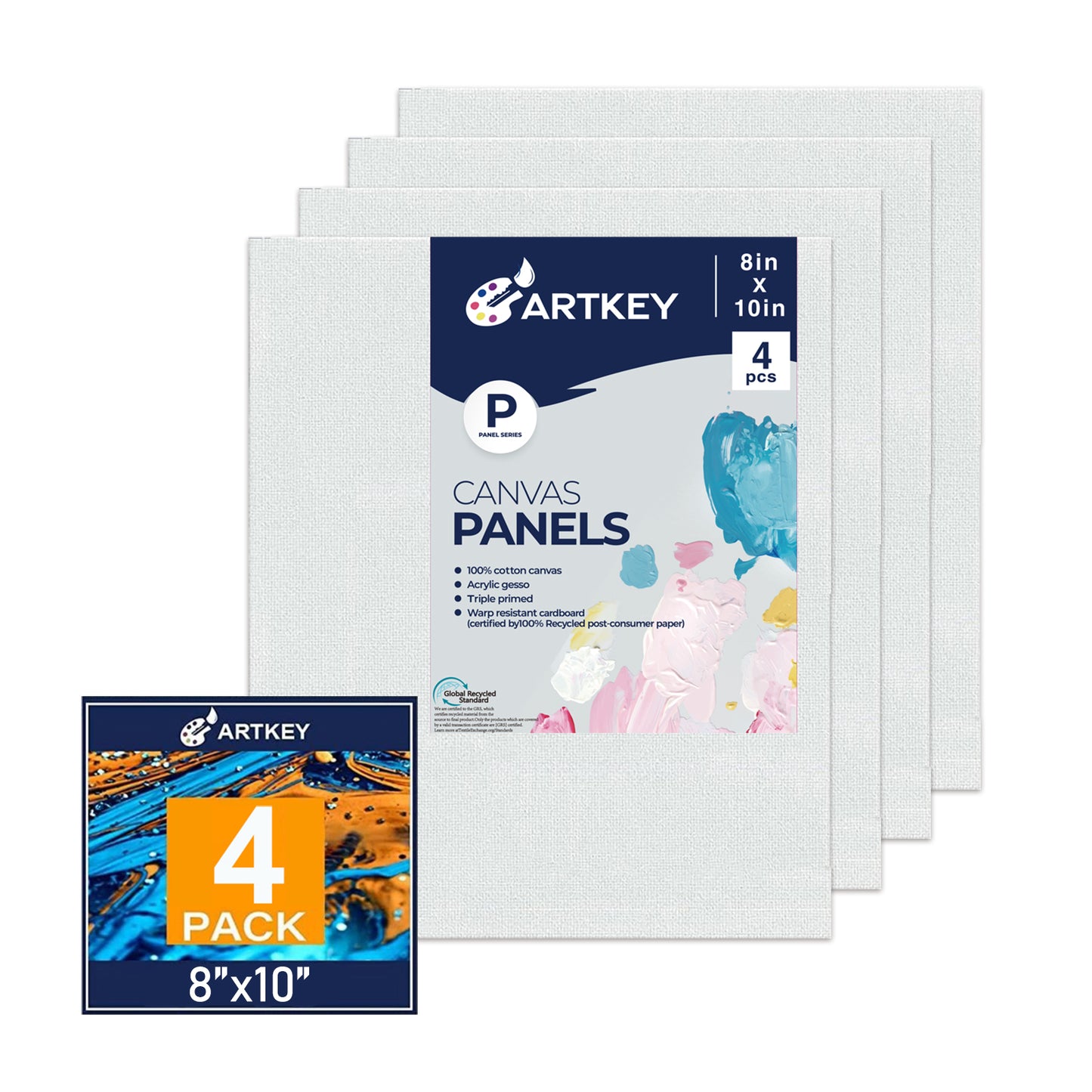 10 oz Triple Primed 8"x10" Acid free Canvas Panel 4-Pack