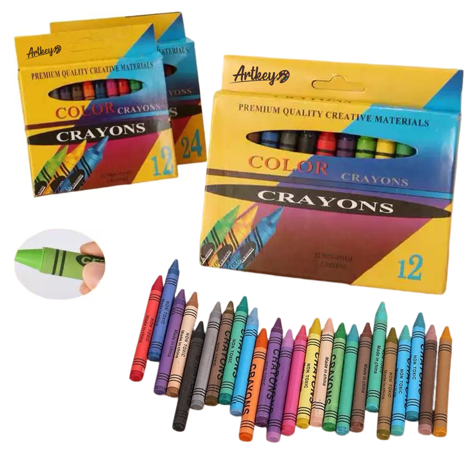 Artkey Color Crayons, 12-Pack, Bright Colors for Drawing & Coloring ...