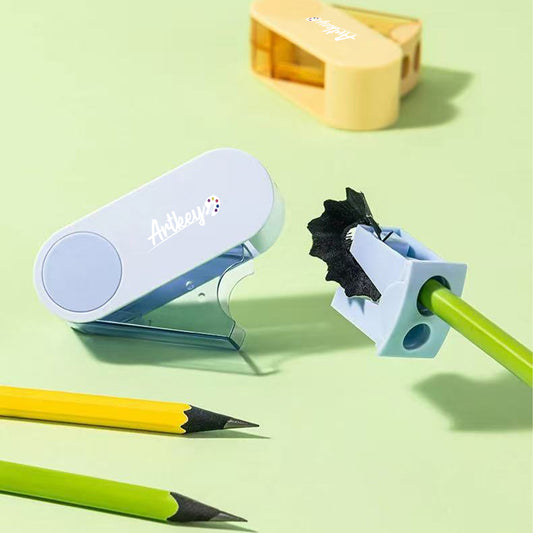 Artkey Pencil Sharpener with Shavings Container, Manual Single Hole, Portable for School