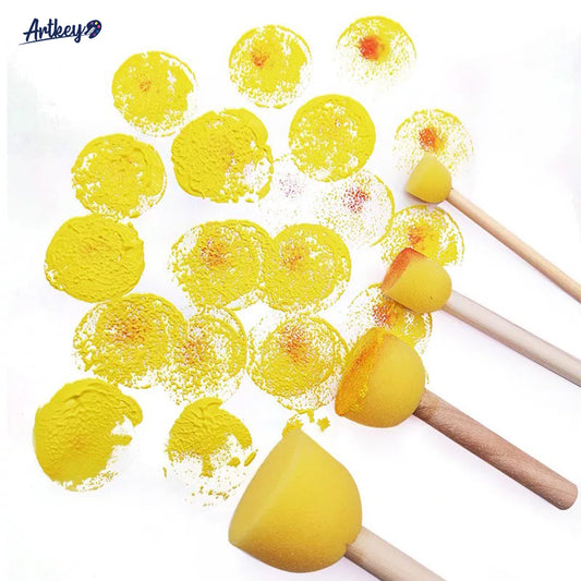 Artkey Sponge Daubers Set, Foam Paint Stamp Brushes with Wooden Handles for Art & Crafts
