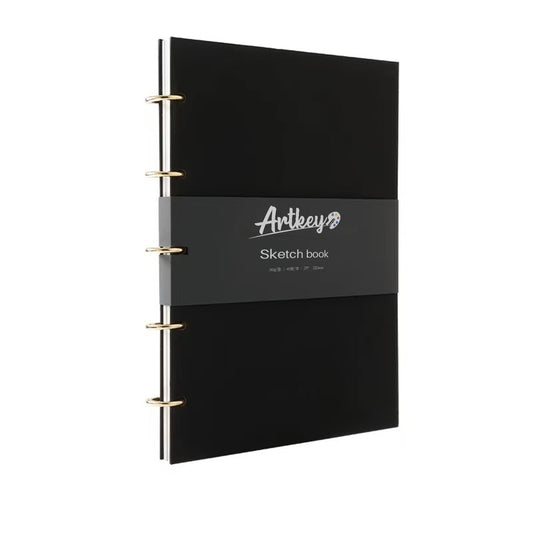Artkey Sketch Book, Ring Bound Black Sketchbook, Blank Pages for Drawing & Notes