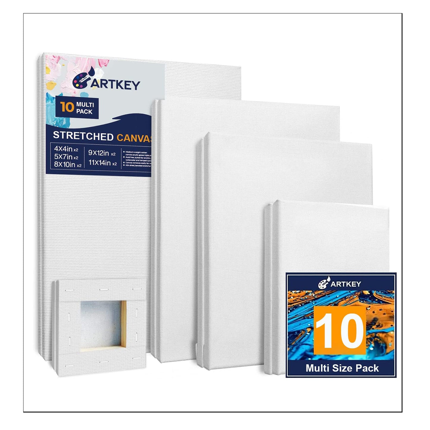 10 oz Triple Primed 4"x4",5"x7",8"x10",9"x12",11"x14" Acid free Canvases 10-Pack，5/8" Profile